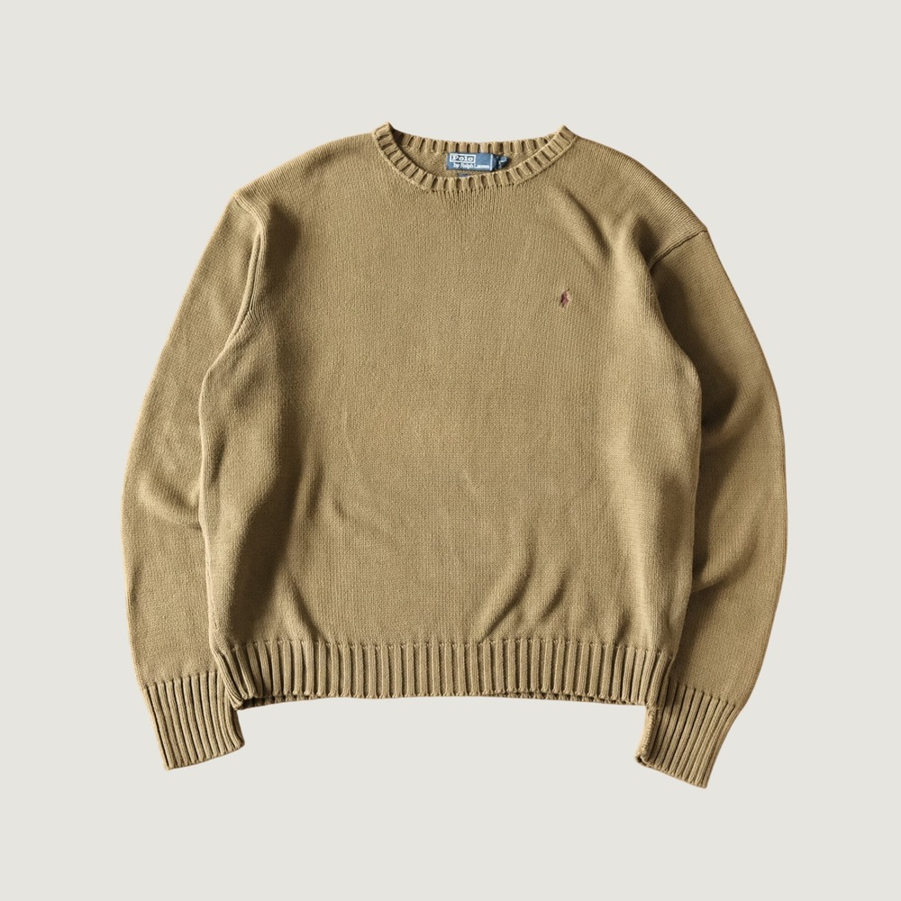 Polo Ralph Lauren Sweater Crewneck Tan 100% Cotton XXL Vintage Preppy Earth Tone